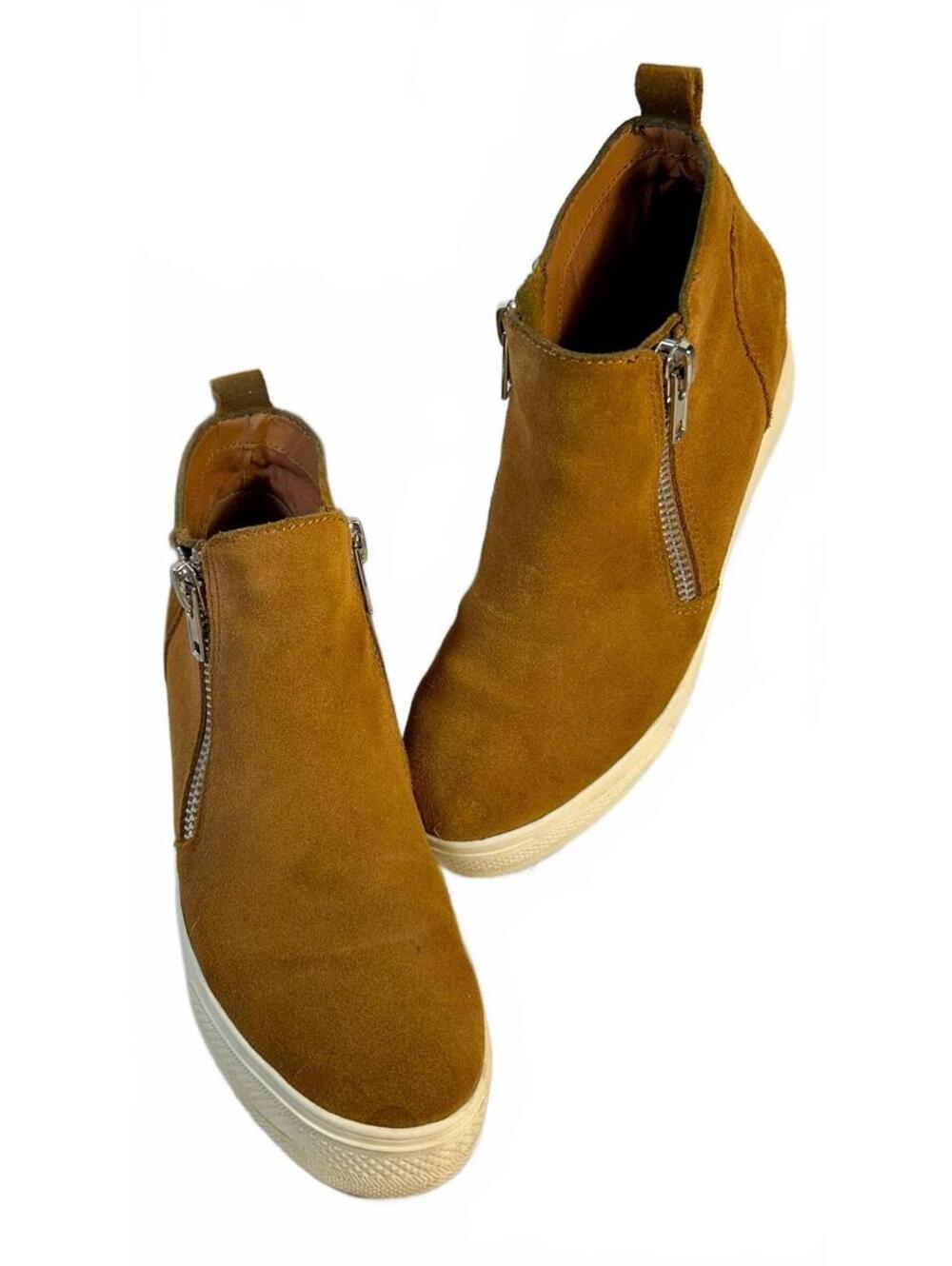 Steve Madden Suede Hidden Wedge Sneakers Brown Double Zip Y2K Boho Women’s 8.5